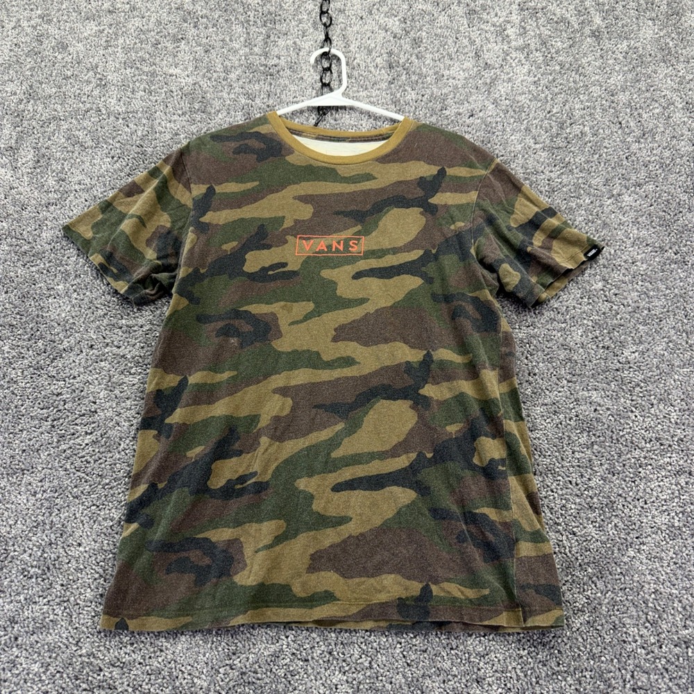 Vans T Shirt Mens Medium Green Camo Custom Fit Short Sleeve Cotton Skateboard
